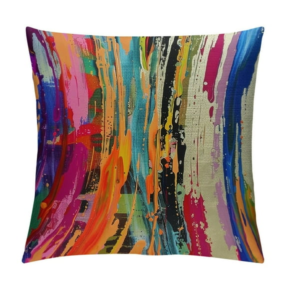Abstract Rainbow Color Ink Throw Pillow Cover Multicolored Vibrant Rainbow Design Warm Cushion Case Cotton Linen for Home Office Sofa Chair Bedroom