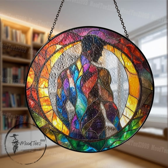 Abstract Rainbow Figure Suncatcher, Stained-Glass Style Window Hanging, LGBTQ-Inspired Décor