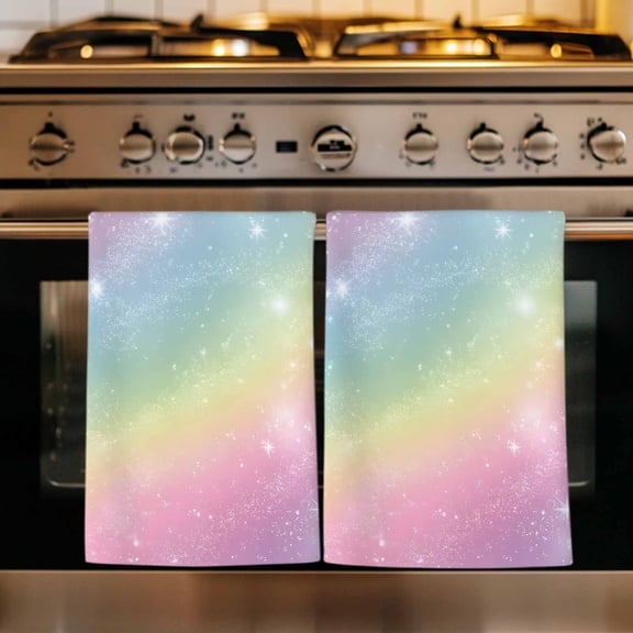 Abstract Rainbow Kitchen Towels Set of 3, Fantasy Ombre Moden Art Absorbent Dish Towels for Kitchen, Microfiber Hand Towel, Quick Drying Tea Towel for Cleaning Decorative Dishcloths
