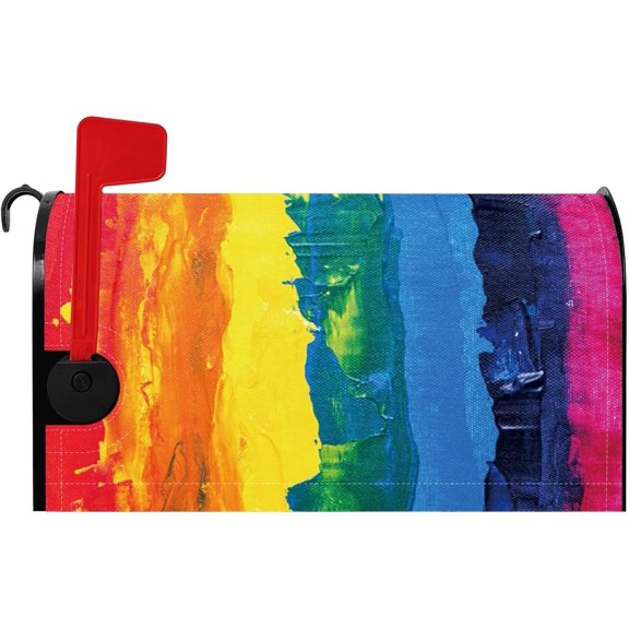 Abstract Rainbow Mailbox Cover Colorful Stripes Grunge Magnetic Mailbox Covers Modern Rustic Countryside Style for Garden Yard Home Decors Post Letter Box Cover Standard Size 18x21 Inch