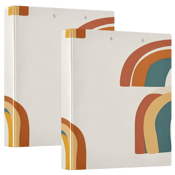 Abstract Rainbow Pattern 12.4x10.6in PVC Round Ring Binders, 2-Pack, D-Ring 3-Hole, Metal Clip
