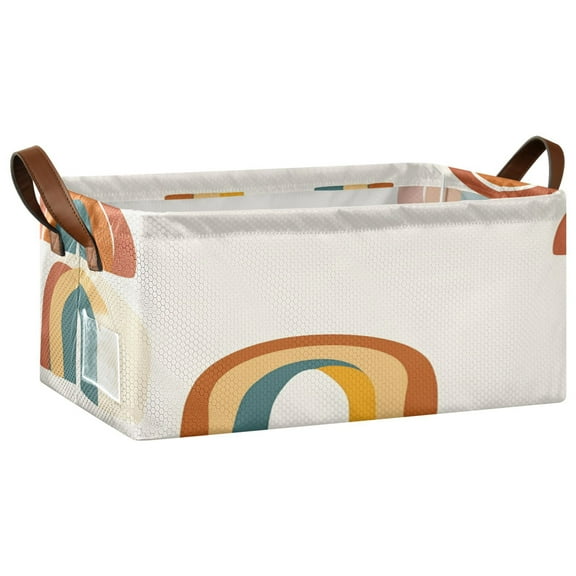Abstract Rainbow Pattern Open Home Storage Bins Foldable Metal Frame Shelf Baskets 16.9x11.4x7.7in Water-Resistant