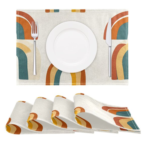 Abstract Rainbow Pattern Reversible Placemat Non Slip Coffee Mat 18x12 Inch for Dining, Kitchen, Coffee
