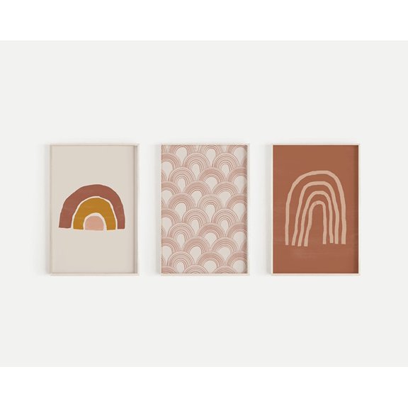 Abstract Rainbow Prints Boho Nursery Decor Trending Terracotta Orange Set 3 Unframed Paper Print 20x30