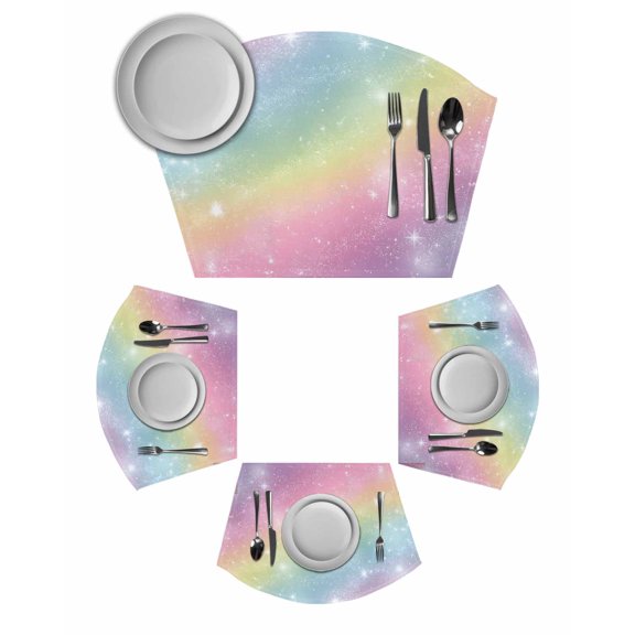 Abstract Rainbow Round Table Placemats Set of 6 Wedge Placemats, Fantasy Ombre Moden Art Place Mats for Dining Table Set Washable Mats Kitchen Decor for Indoor Outdoor Wipe Clean