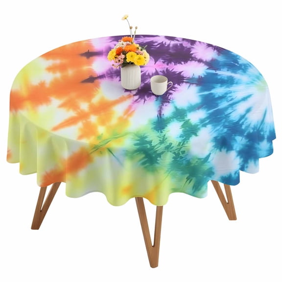 Abstract Rainbow Round Tablecloth 60 inches Modern Blue Purple Orange Green Marble Waterproof Oil-Proof Table Cloth Round Table Cover for Holiday Party Picnic Dinner Decor Indoor and Outdoor Use