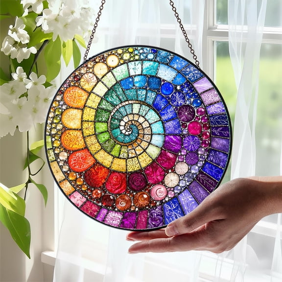 Abstract Rainbow Shell Stained Glass Suncatcher, Coastal Beach Window Hanging, Ocean Home Decor, Gift for Women