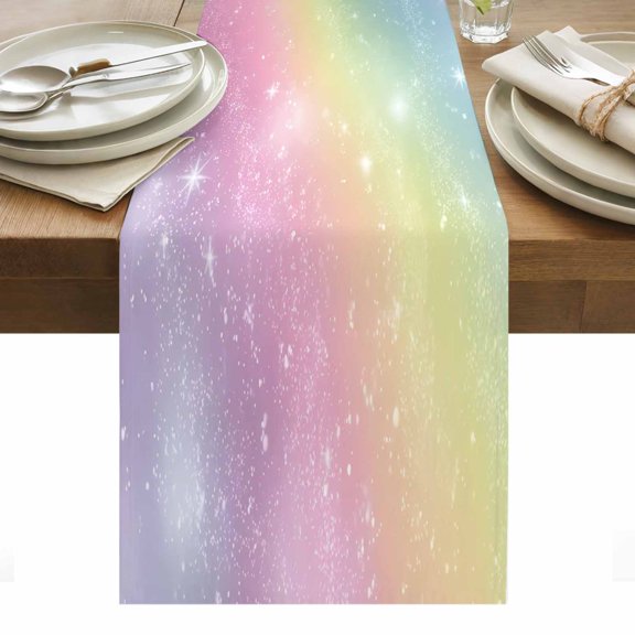Abstract Rainbow Table Runner Fantasy Ombre Moden Art Tablerunners 13 x 36 Inch, Table Decorations Tabletop Scarf for Summer Gathering Holiday Farmhouse Kitchen Dining Decor