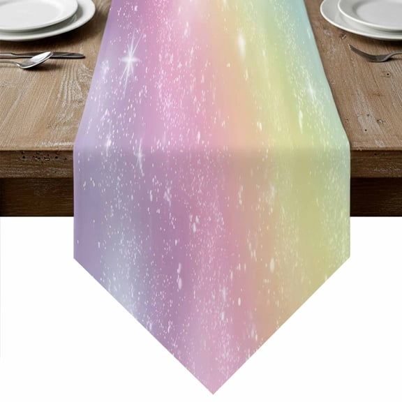 Abstract Rainbow Table Runner Linen Burlap Table Runner 36 Inches Small Fantasy Ombre Moden Art Dresser Scarves for Kitchen Island Coffee Dining Room Party Wedding Banquet Holiday Decoration 13"x36"