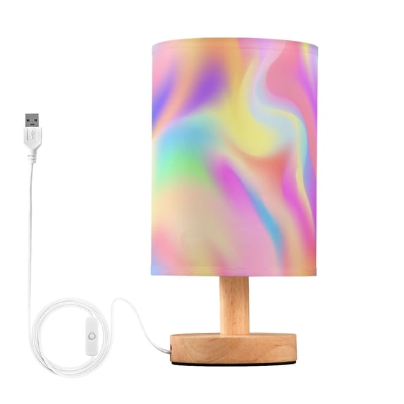Abstract Rainbow Tie-dye Pink Bedside Table Lamp LED Warm Lights with USB Charging Port Retro Cylinder Desk Lamps