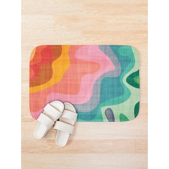 Abstract Rainbow Wave Bath Mat, Colorful Multicolor Bathroom Floor Mat, 15.7 x 23.6 in or 19.7 x 31.5 in