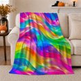 thumbnail image 1 of Abstract Rainbow Wave, Cozy Coastal Landscape Scene, Warm Flannel Blanket for Beach House and Living Room with Detailed Artwork, Beach Lovers Graduation Gift, Coastal Home Decor, 1 of 9