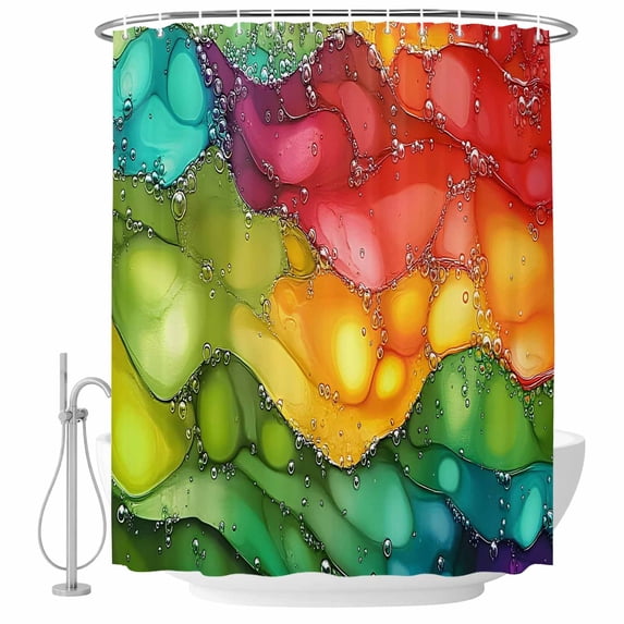 Abstract Rainbow Wave Fabric Shower Curtain Yellow Red Green Washable Shower Curtains for Bathroom, Waterproof Bath Curtain with Hooks Home Decor 72x84in