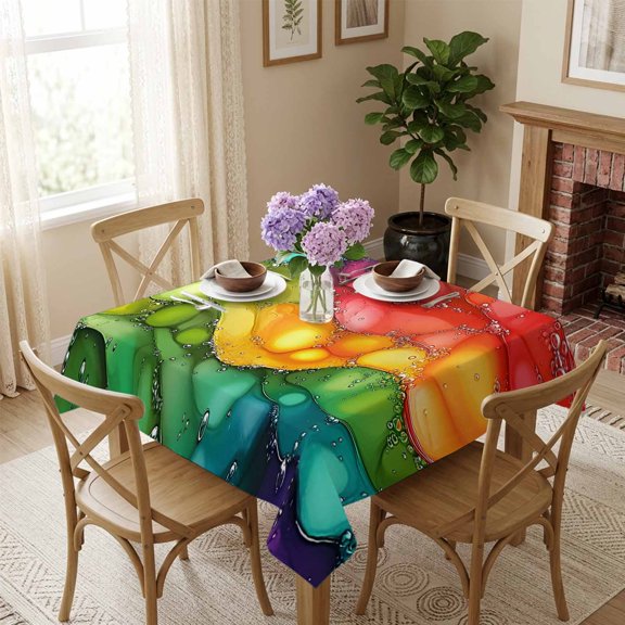 Abstract Rainbow Wave Square Tablecloth 54x54 Inch Yellow Red Green Waterproof Polyester Tablecloth for Dining Table, Washable Table Cover for Kitchen Dining Room Wedding Decoration,Stain Resistant