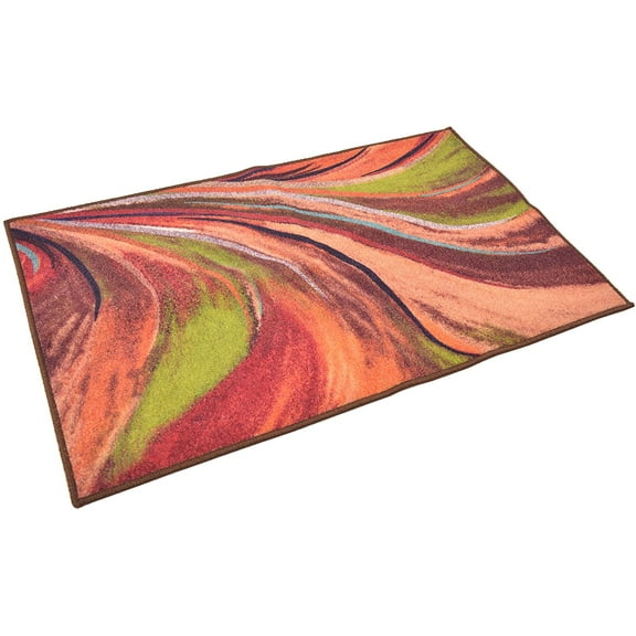 Abstract Rainbow Waves Multi Color Door Mat Area Rug Slip Skid Resistant Rubber Backing Anti Bacterial (Multi-Color, 1'11" x 2'11")