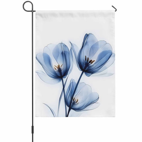 Abstract Ray Tulip Garden Flags For Outdoor, Transparent Blue Flower Small Double Side Yard Flags Weather Proof Garden Decor for Lawn Outside Holiday 12 x 18 Inches