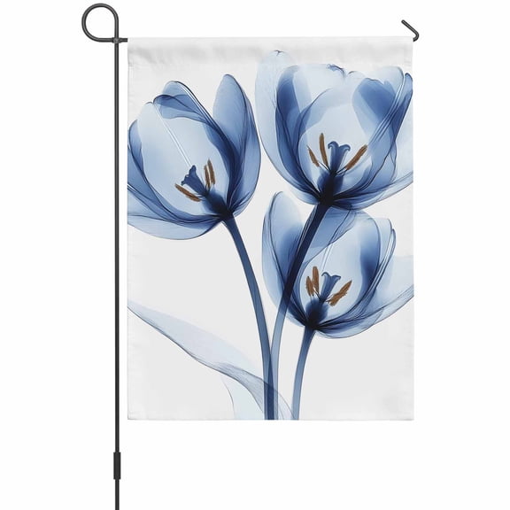 Abstract Ray Tulip Garden Flags For Outdoor, Transparent Blue Flowers Small Double Side Yard Flags Weather Proof Garden Decor for Lawn Outside Holiday 12 x 18 Inches