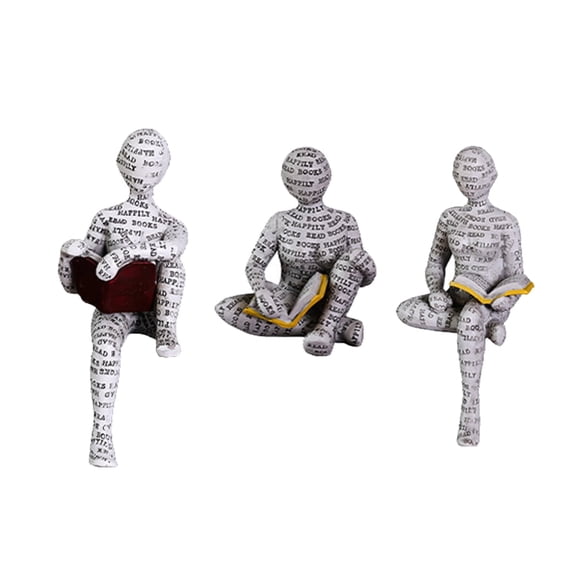 Abstract Reading Figurines Set of 3 Modern Text Sculpture Book Lovers Statue for Desk, Office, Library, or Bookshelf Unique Resin Thinker Decor Gift for Readers & Writers