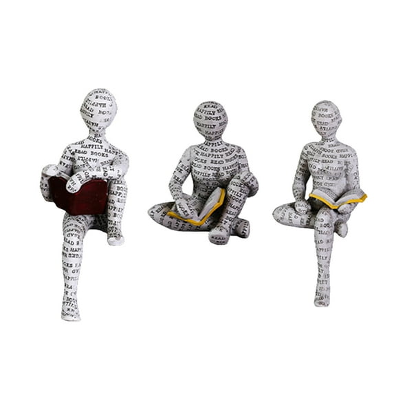 Abstract Reading Figurines Set of 3  Modern Text Sculpture Book Lovers Statue for Desk, Office, Library, or Bookshelf  Unique Resin Thinker Decor Gift for Readers & Writers