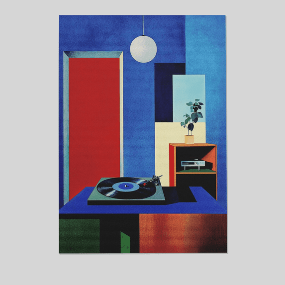 Abstract Record Player Room Art Print Poster, Blue Geometric Studio Wall Art, Modern Minimalist Music Poster Full Size 24''x36'' The Golden Shop