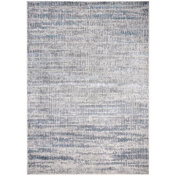 Abstract Rectangle Area Rug - Blue - Gray & Ivory