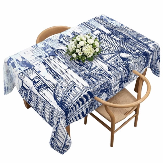 Abstract Rectangle Tablecloth White and Navy Blue Global Landmarks ...