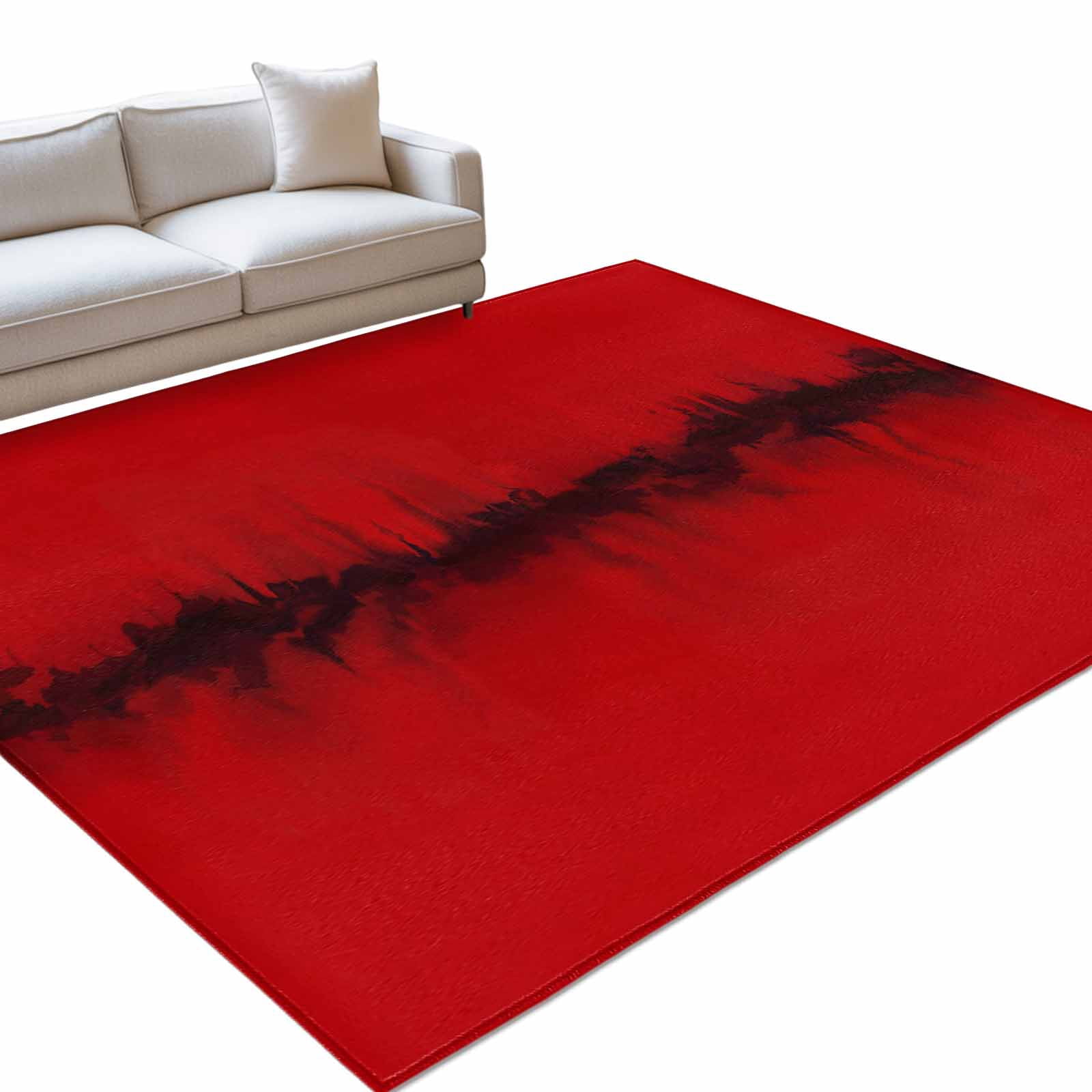 Abstract Red 8x10ft Non Slip Area Rug Black Water Ink Painting Modern ...