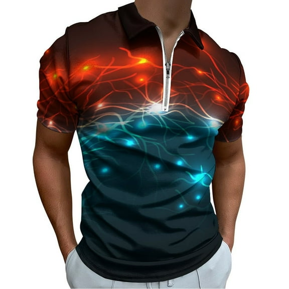 Abstract Red And Blue Lightning Men Zipper T-shirt Summer Casual Short Sleeve T-shirt Top