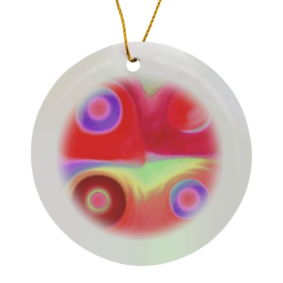 3drose, Abstract Red and Purple Suns and Planets, Circle Porcelain Ornament