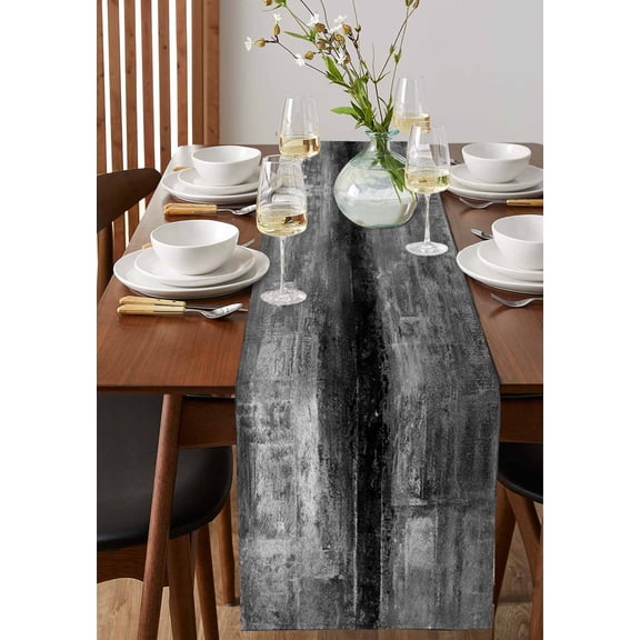 Abstract Red Black Circle Table Runner 13x36in Non-Slip Cotton Linen Table Runners, Color Block on Black Dresser Scarves TableRunner for Dinner Kitchen Dining Wedding Party