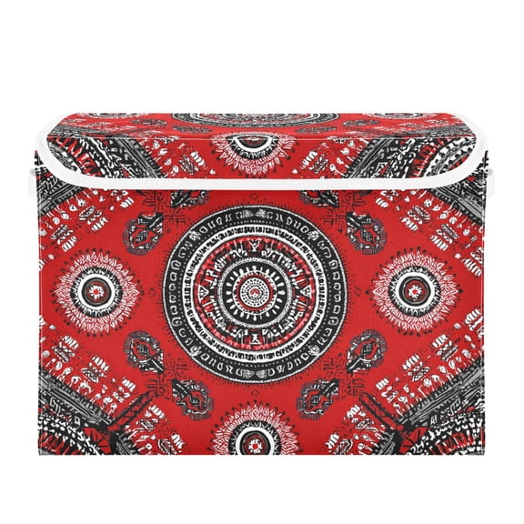 Abstract Red Black Geometric Pattern Foldable Storage Bins with Lids Handles Collapsible Storage Containers Tote Boxes 16.5 x 12.6 x 11.8 inches