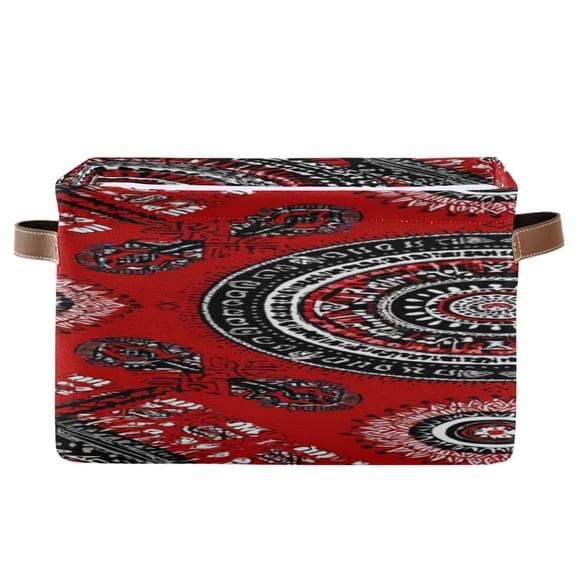 Abstract Red Black Geometric Pattern Square Storage Bins with Handles Collapsible Containing Box 1 Pack