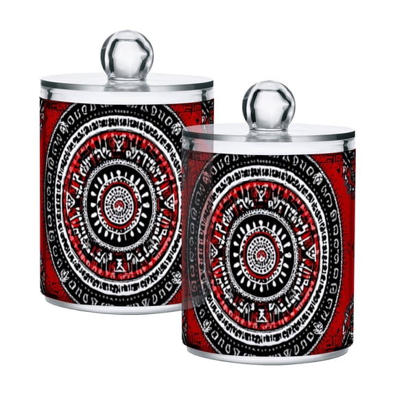 Abstract Red Black Geometric Pattern Translucent Plastic Cans Storage Canisters with Lid Set of 2