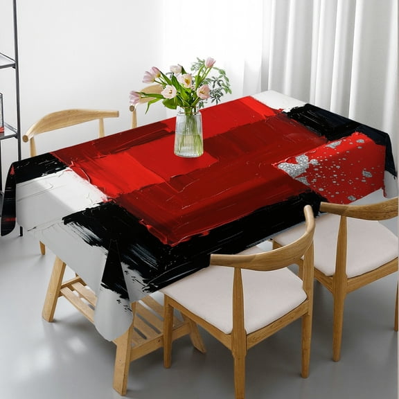Abstract Red Black and Grey Geometric Rectangular Tablecloth, Festive Table Setting - Holiday-Themed Design Tablecloths for dining table, Cafe, dinner, picnic