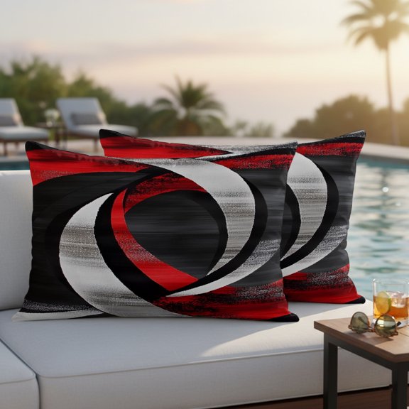 Abstract Red Black Outdoor Throw Pillow Covers Set of 2, Abstract Wave Waterproof Pillow Covers Protectors with Hidden Zipper for Garden Couch Bench 20x12in