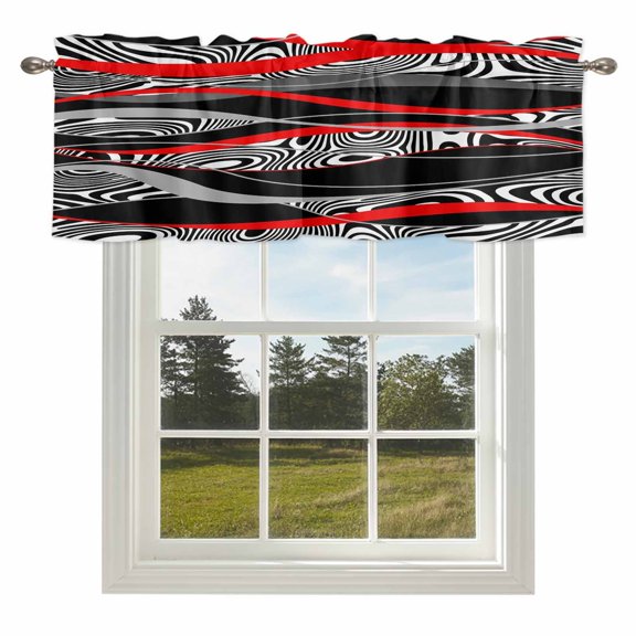 Abstract Red Black Stripe Valances for Windows Zebra Animal Print Texture Rod Pocket Curtain Valance Window Treatment Short Curtains for Kitchen Living Room,42x12in