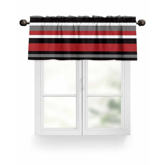 Abstract Red Black White Striped Kitchen Valances for Windows Minimalist Valance Curtains for Kitchen /Living Room/Bedroom/ Bathroom Decor, 54"x18 " ,Rod Pocket 1 Panel,