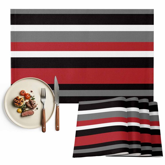 Abstract Red Black White Striped Placemat of 1 PC, Minimalist Geometric Table Mats Washable Heat-Resistant Non-Slip Place Mats for Kitchen Dinner Table Indoor Outdoor Decor,13x19 Inch