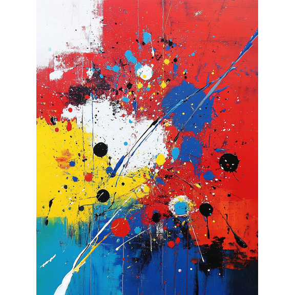 Abstract Red Blue Yellow Splash Canvas PaintingSuitable for Living RoomBedroomOfficeDining Roomand Hallway Decoration.