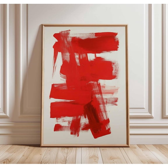 Abstract Red Brushstroke Poster Bold Red Art Modern Wall Decor Art, Unframed Poster