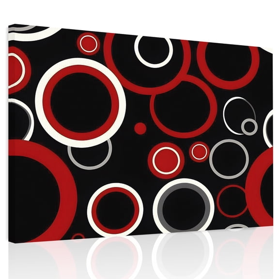 Abstract Red Canvas Print Wall Art, Black Circle Modern Geometric Art Wall Decor Modern Artwork Paintings Pictures for Living Room Framed and Stretched Ready to Hang, 16" x 20"