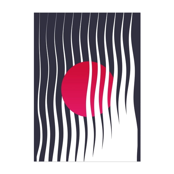 Abstract Red Circle and Wave Lines - Illustration Unframed Wall Art Print 5 x 7 inches
