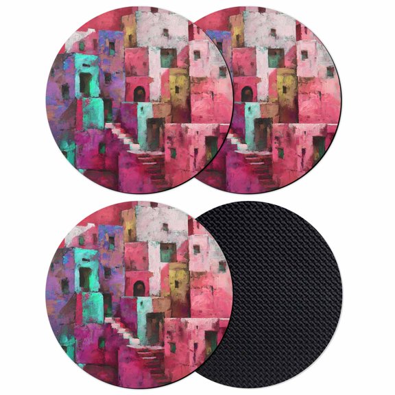 Abstract Red Coasters Set of 4, Absorbent Coasters for Drinks, Painting Buildings Geometric Color Block Coaster for Desk Coffee Table Protection, Home Decor House Warming Gifts 4"