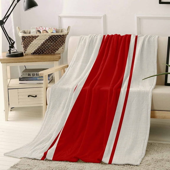 Abstract Red Color Block Throw Flannel Blanket 60x80In Vintage Lines Linen Texture Super Soft Cozy Bed Blanket, Lightweight Plush Fuzzy Bed Throw for Bedroom Sofa Couch Living Room
