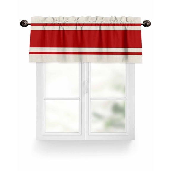 Abstract Red Color Block Valances for Windows Vintage Lines Linen Texture Valance Rod Pocket Light Filtering Short Window Treatments Curtains for Kitchen Bathroom Living Room Bedroom, 54 x 18 Inch