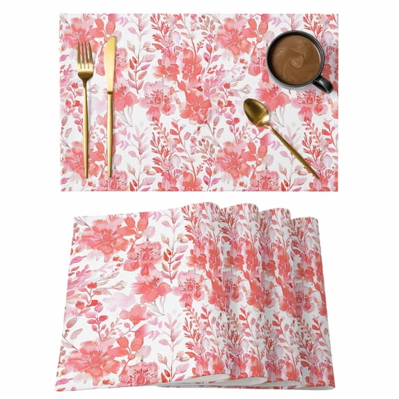 Abstract Red Floral Placemats Set of 2, Watercolor Plants Flowers Leaf Non-Slip Place Mats Washable Table Mats for Kitchen Dining Table Decorations Indoor/Outdoor