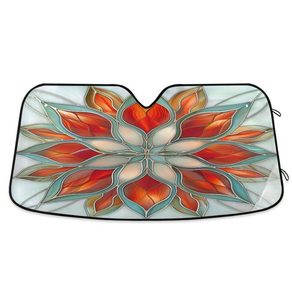 Abstract Red Floral Stained Glass Car Windshield Sun Shade Foldable Car Front Window Visor Heat and UV Protection 57x31.5
