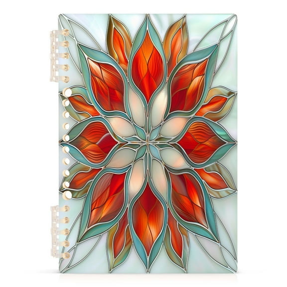 Abstract Red Floral Stained Glass Notebooks 1-subject Journal 60 Sheets A5 College Ruled Paper Detachable Ring 8.3"x5.7"