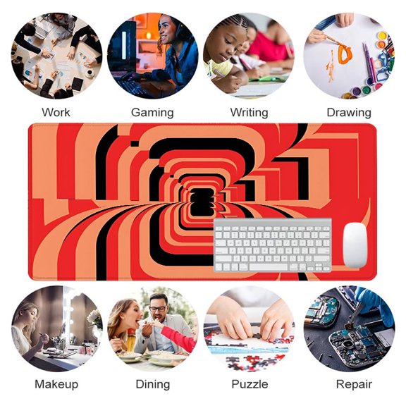 Abstract Red Geometric Tunnel Mouse Pad 31.5 x 11.82 Inches Rubber Desk Accessory for Office and Gaming