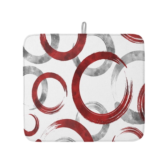 Abstract Red Gray Circle Dish Drying Mats for Kitchen Counter,Absorbent Microfiber Dish Drainer Rack Mat Retro Geometric Texture Drying Pad for Sinks,Utensils,Countertops,16x18in